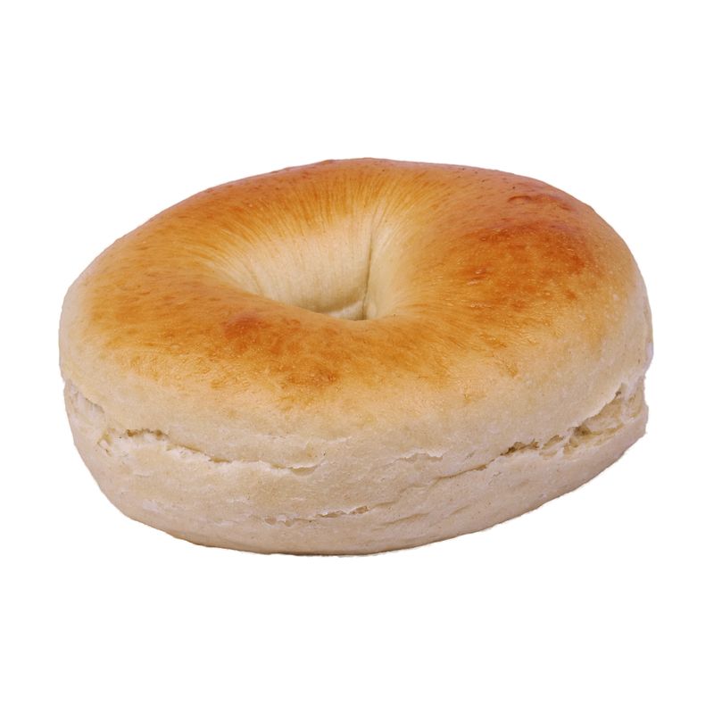 Heller Bagel mit glatter, goldgelb gebackener Oberfläche