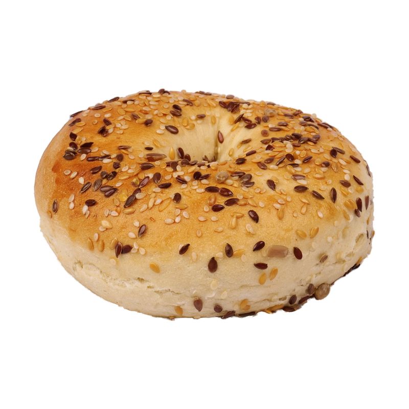 Bagel mit Leinsamen, Sesam und weiteren Körnern bestreut