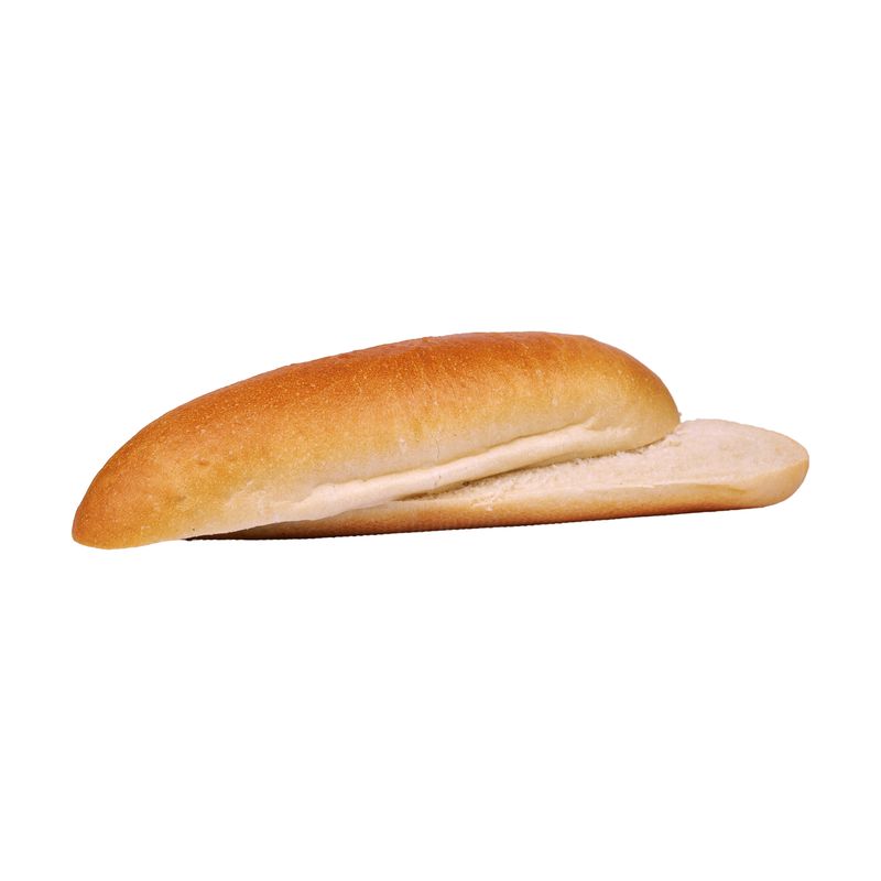 Längs aufgeschnittenes Baguette, die helle Krume ist sichtbar