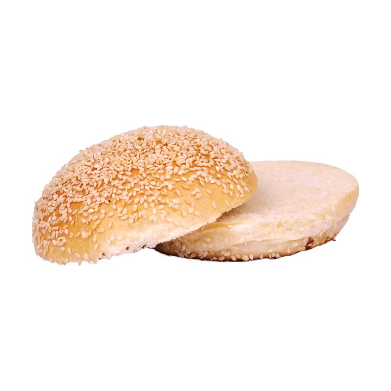 Aufgeschnittener Sesam-Bun, Deckel und Boden mit den Schnittflächen nebeneinander